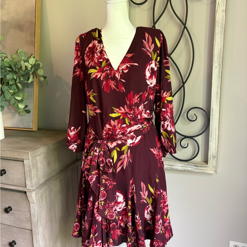 White House Black Market Red Pink Ruffled Tiered Sundress